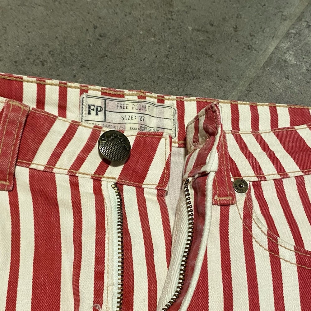 Free People Red Stripe Mini Denim Pencil Skirt Raw Hem Front Slit Western SZ 27 - Picture 4 of 6